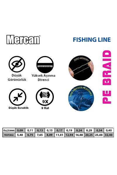 MERCAN MİSİNA Mercan Platinum Pe 9x Braid Thread 300 M White Fish Tape