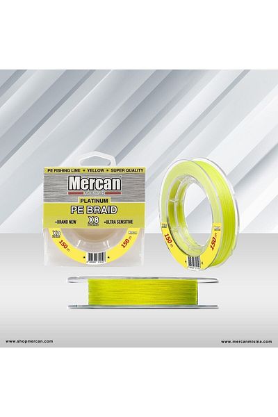MERCAN MİSİNA Mercan Platinum Pe 8x Linie de pescuit cu mulinetă galbenă 150 M