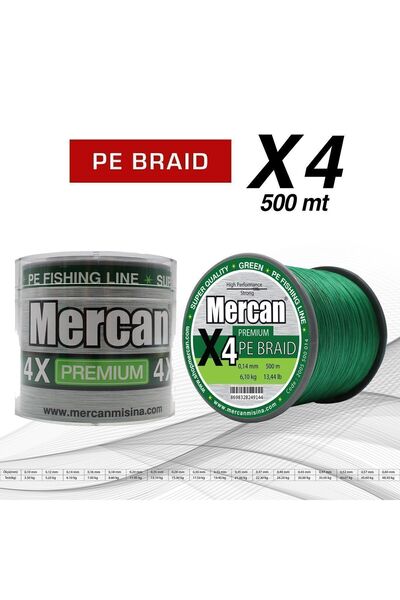 Mercan Premium Pe Braid - Green X4 Fishing Line, 500m Thread