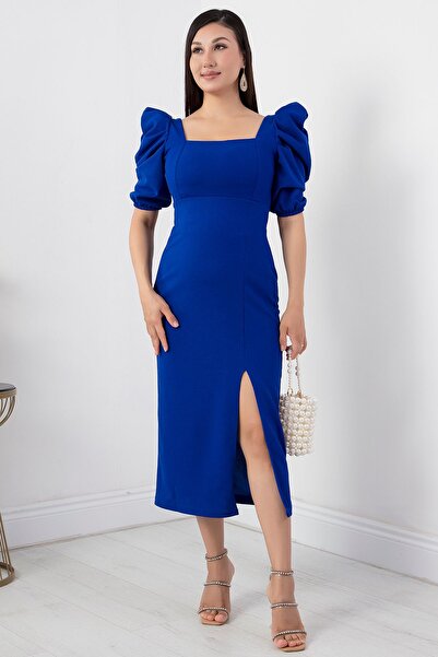 PULLIMM Kare Yaka Sırt Metal Detaylı Elbise NY4401