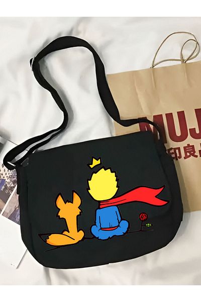 Cemira Geantă tote din pânză neagră Le Petit Prince - Geantă tote Micul Prinț, ghiozdan