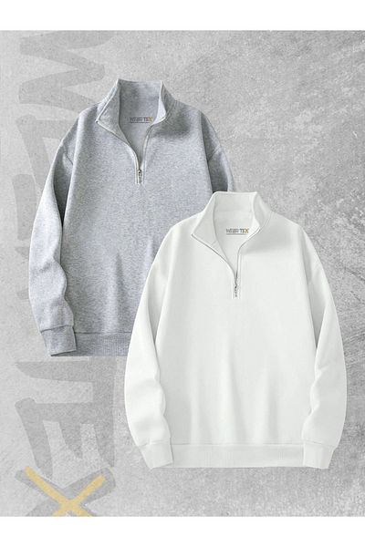 WEARTEX 3 Thread Half Zipper Set of 2 Sweatshirts