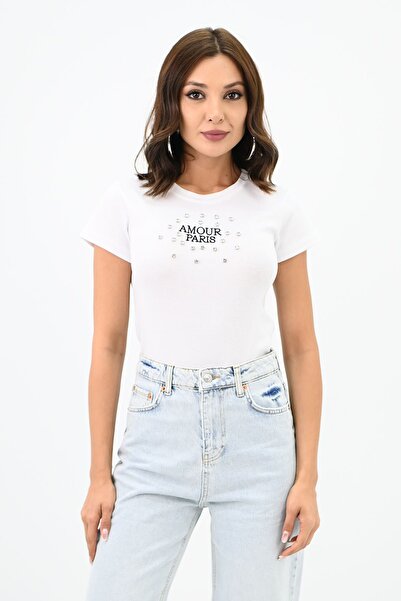 Koza Butik Жіночий футболка з вишивкою з каменів - 1774-25