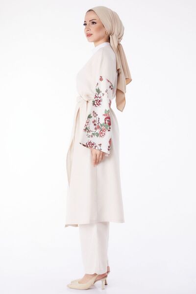 TOFİSA Claret Red Kimono and Trousers Women's Double Suit - Straight Jacket Collar - 13192