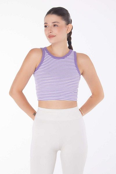 TOFİSA Crop pentru femei cu dungi violet - Decolteu - 25958