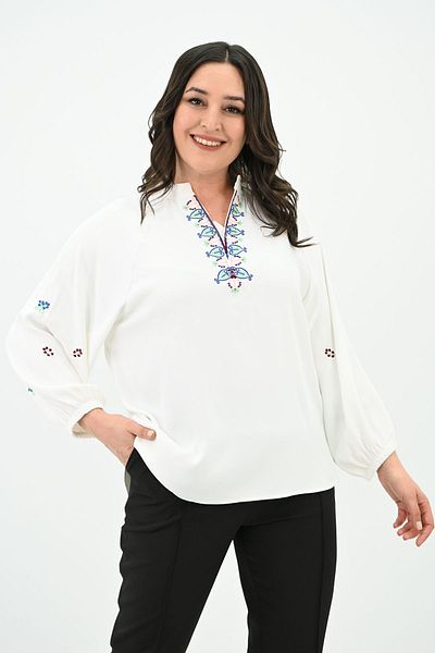 Koza Butik Γυναικεία Κέντημα Λεπτομερής Μακρυμάνικη Μπλούζα 1715-24