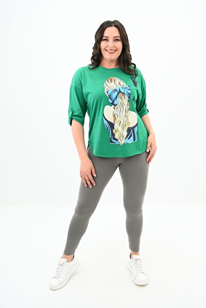 Koza Butik Γυναικείο μπλουζάκι με στάμπα καρδιάς Oversize - Plus Size 1773-3-24