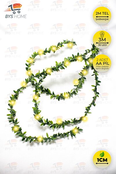 BYSHOME Dekoratif 2 Metre Yapay Yapraklı Tel Şeritli Sarmaşık + 3 Metre Peri Led
