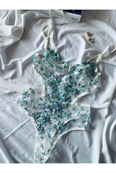 ROZENİN LINGERIE Мереживна вишивка квіткова підкладка без підкладки без підкладки прозорий боді без підкладки