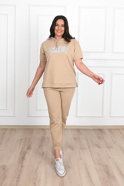 Koza Butik Γυναικείο σετ φόρμας με κοντό μανίκι με λαιμόκοψη με πέτρα 8015-23