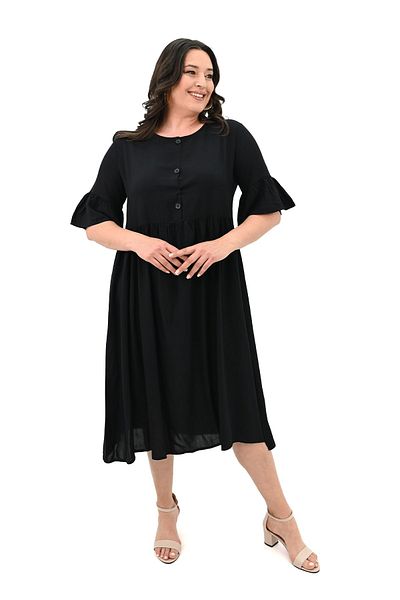Koza Butik Γυναικείο φόρεμα με λεπτομέρεια με κουμπιά σε μεγάλο μέγεθος 5241-25