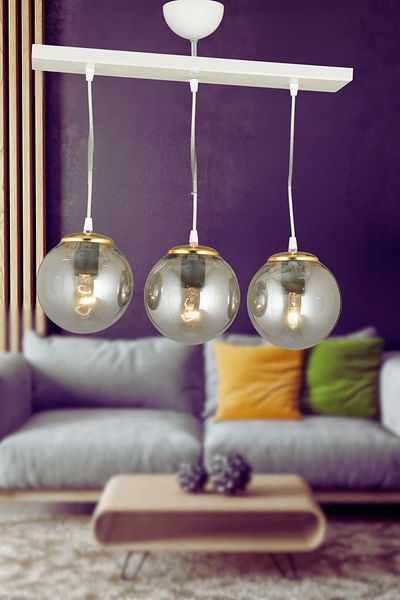 SONSUZ AYDINLATMA&AVİZE Infinite Row White 3-Piece Smoked Globe Glass Pendant Lamp Luxury Chandelier