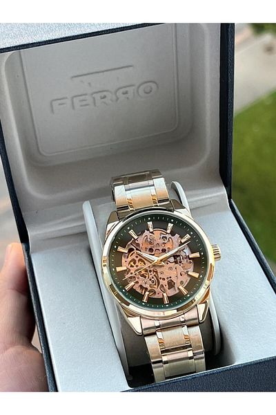 FERRO 3 Atm Waterproof Automatic Mechanism Men's Wristwatch - 2 Years Warranty, Steel Band Efm.40106.B6