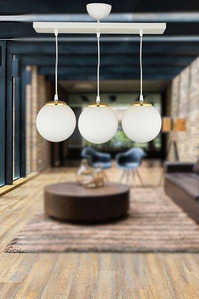 SONSUZ AYDINLATMA&AVİZE Infinite Row White 3-Piece White Globe Glass Pendant Lamp Luxury Chandelier