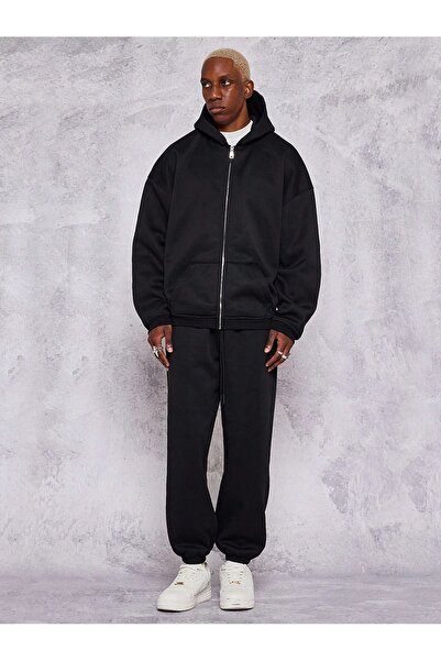KMS MODA -Erkek Sweatshirt Zippered sade Hodies  3 iplik Kompakt Kumaş (İçi P...