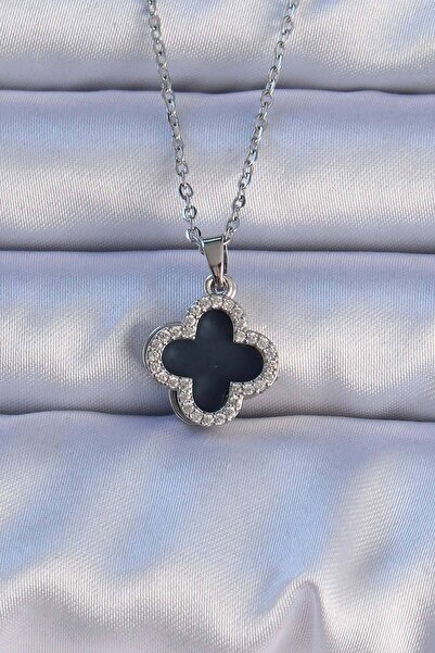 callerrons accessories Black Enamel Zircon Stone Clover Figure Necklace - 316...