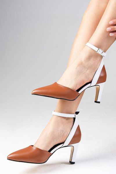 Mio Gusto Luna Tan Color Ankle Strap Heeled Women's Shoes