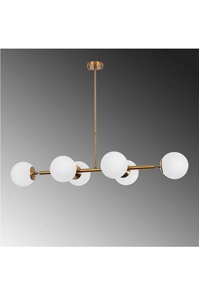 Lambadar Six Gold Model Modern Globe White Glass Chandelier
