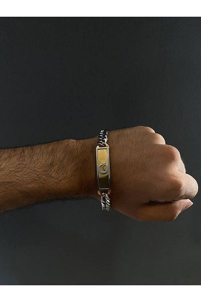Herşey Nota Moon Star Turkish Flag - Stainless Steel Chain Men's Bracelet