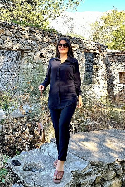 İpli Set cămașă și pantaloni cu buzunar negru