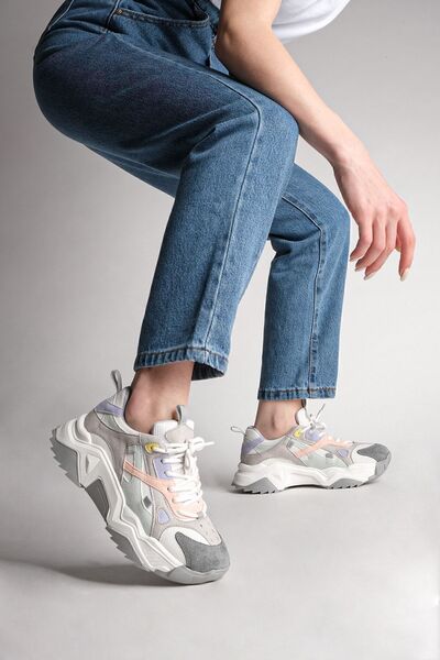 Marjin Women's High Sole Sneaker Lace-Up Sports Shoes Virez Gray