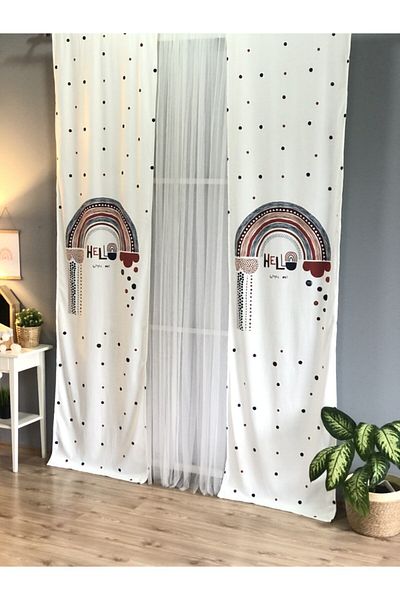 Lolla Hello Rainbow Figured Background Curtain 78