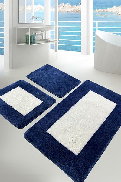 Chilai Home Navy Blue Σετ 3 τεμαχίων - Χαλί μπάνιου, χαλάκι πόρτας, αντιολισθητική βάση και ακρυλικό που πλένεται