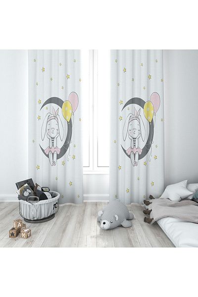 Lolla Ayda Rabbit White Background Curtain 95