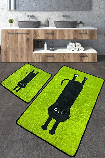 Chilai Home Comfort Yeşil Banyo Halısı 2'li Set Banyo Halısı Paspas Yıkanabil...