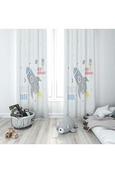 Lolla Space Figured White Background Curtain 155
