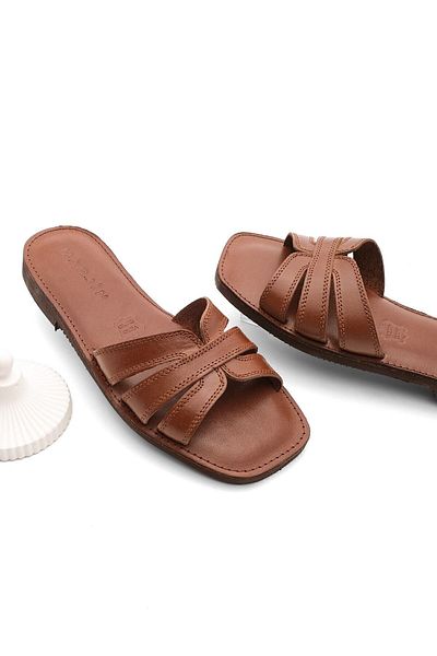 Marjin Women's Genuine Leather Eva Sole Daily Slippers Large Tan