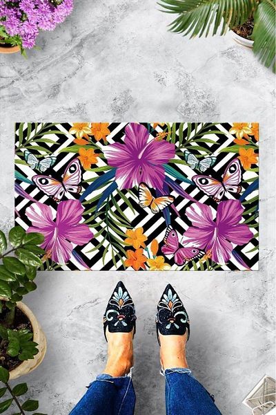 Chilai Home Flower Garden Inside and Outside PVC Door Mat, Patterned Mat