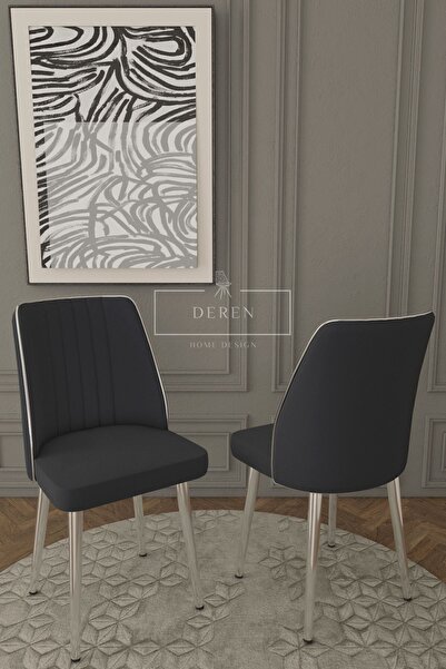 DEREN HOME Parla Serisi 1 Adet Füme Silinebilir Kumaş Mutfak Salon Sandalyesi...