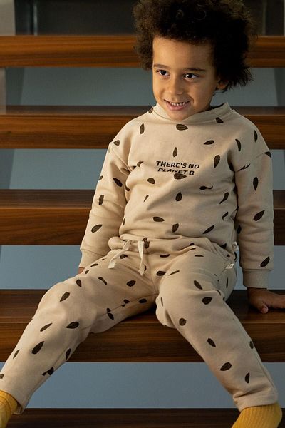 Little Gusto Children's Tracksuit Set Beige Leaf Pattern