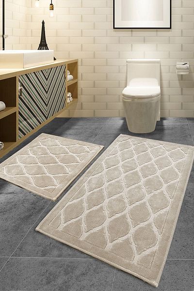 Chilai Home Dante Cotton Beige Σετ 2 - 60x100cm/50x60cm Χαλί μπάνιου, Πλενόμενη αντιολισθητική βάση