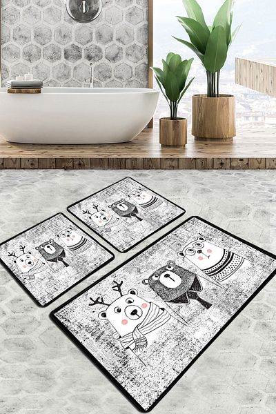 Chilai Home Three Bears - Σετ χαλιών μπάνιου 3 τεμαχίων, σετ καθισμάτων τουαλέτας με αντιολισθητική βάση