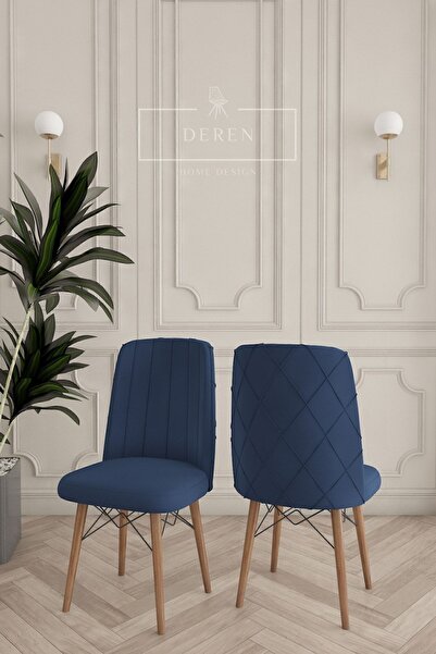 DEREN HOME Astera Serisi 6 adet Lacivert Mutfak ve Yemek Odası Sandalyesi Bab...