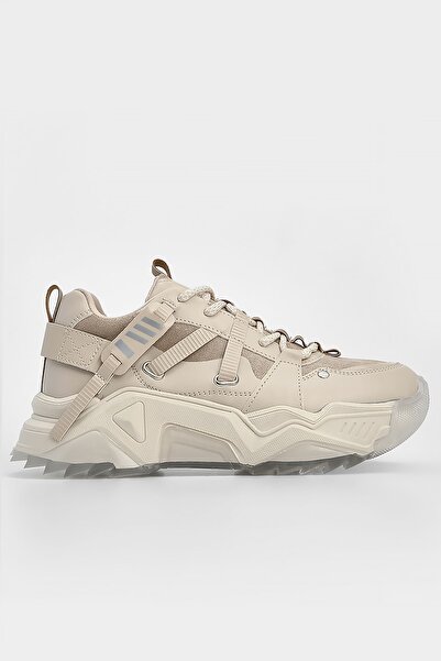 Marjin Women's High Transparent Sole Sneaker Lace-Up Sports Shoes Ojis Beige