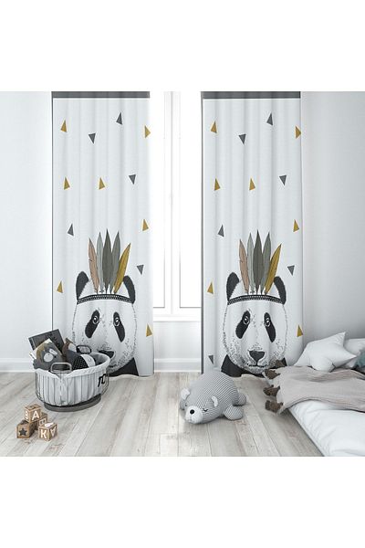 Lolla Cute Panda White Background Curtain 70