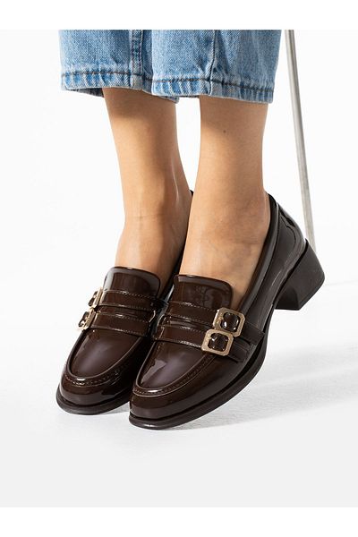 Alemdar Shoes Дамски мокасини Jenk - кафява лачена кожа, детайлна катарама
