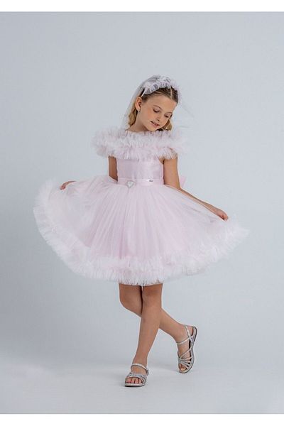 SIRRI Pink Tulle Girl's Princess Evening Dress
