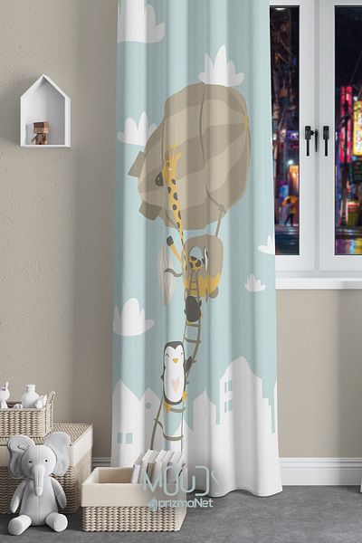 Moud's Suede Digital Printed Flying Animals Patterned Children's and Baby's Room - Single Wing Extra String