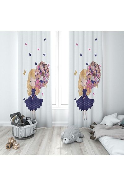 Lolla Girl with Bouquet White Background Curtain 115