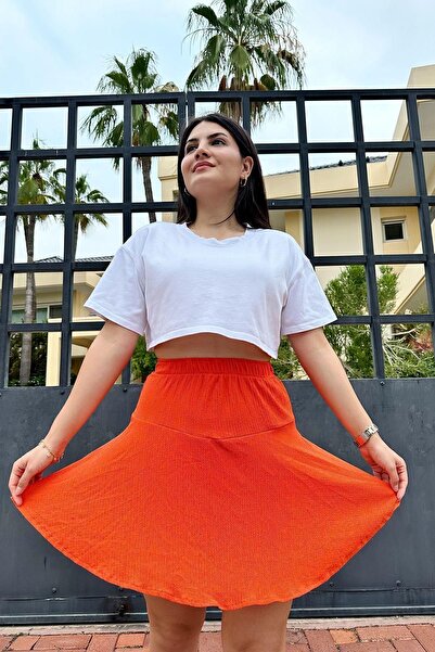 İpli Orange Wrapped Fabric Skirt Shorts
