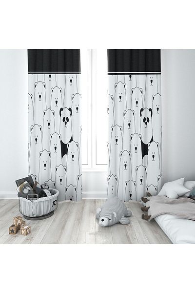 Lolla Teddy Bears White Background Curtain 40