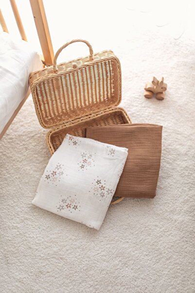 Bedeca Set of 2 100% Organic Cotton Muslin Baby Blanket - Star Printed 90x100 Multi-Purpose Muslin Blanket Set