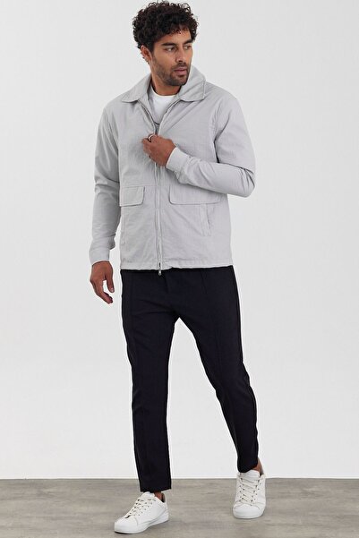 MADZEYMODA Men's Seasonal Gray Jacket - Lined, Double Zipper Detail, New Season Mz56107