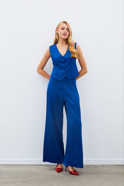 Sateen Indigo Loose Crepe Pants