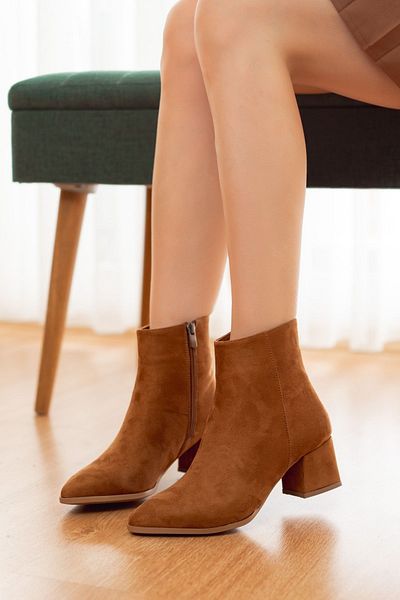 DİVOLYA Γυναικείες μπότες Fiamma Taba Suede - Τακούνι 5 cm, Καθημερινή χρήση