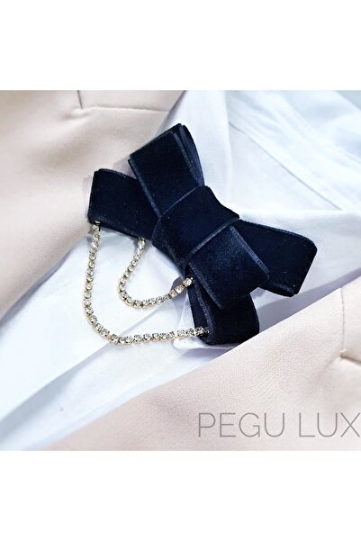 Pegu Lux Siyah Kadife Kurdele Broş Okul,işhediye,çanta,şal,gömlek Aksesuar